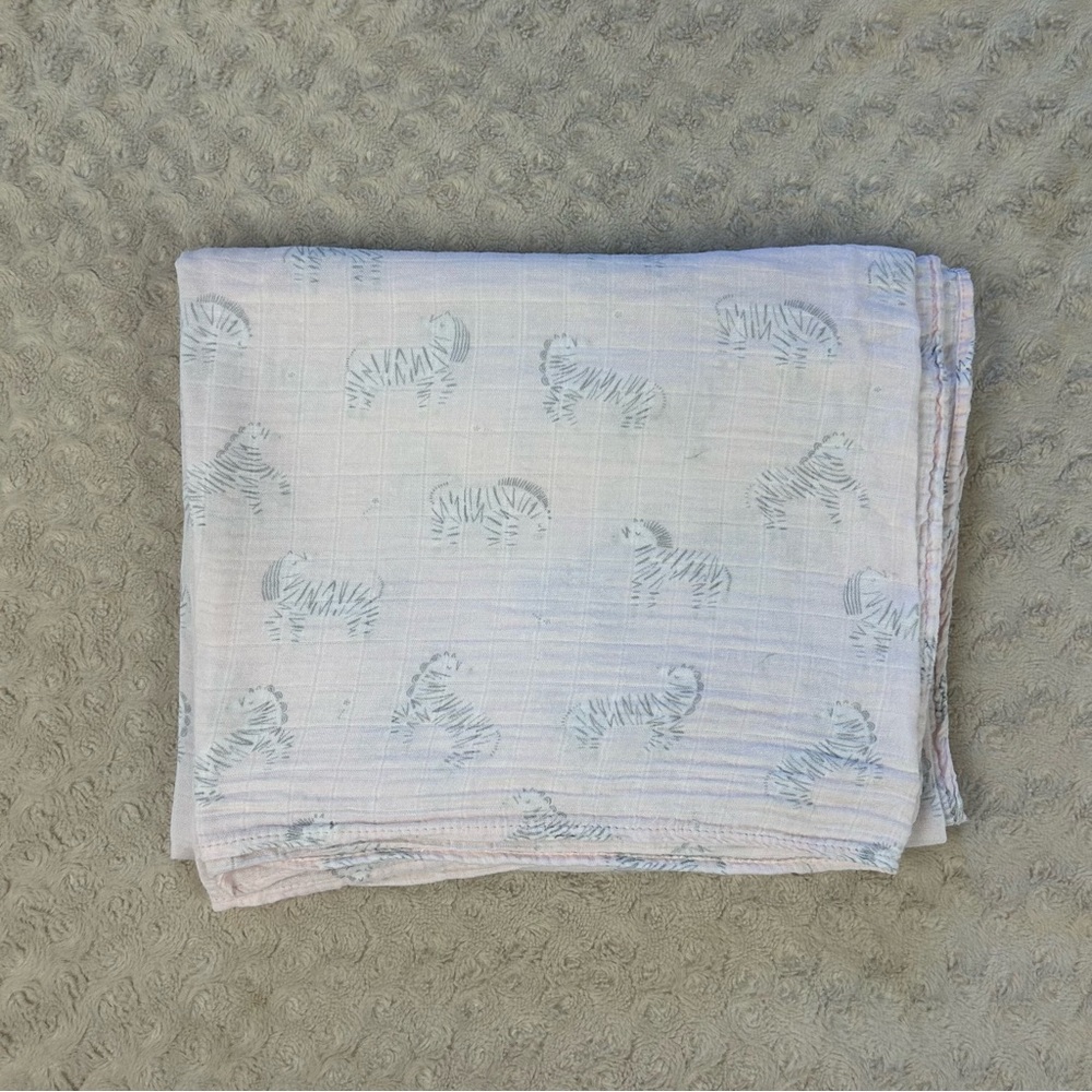 Angel Dear Pale Light Pink Zebra Baby Swaddle Blanket Gray White Bamboo Cotton